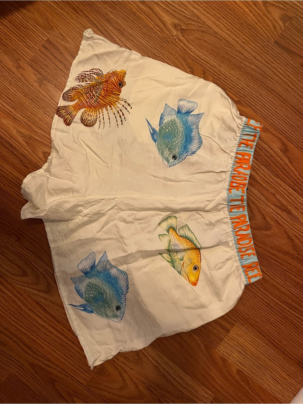 H&M White Shorts with Blue, Orange and Yellow Fish Prints